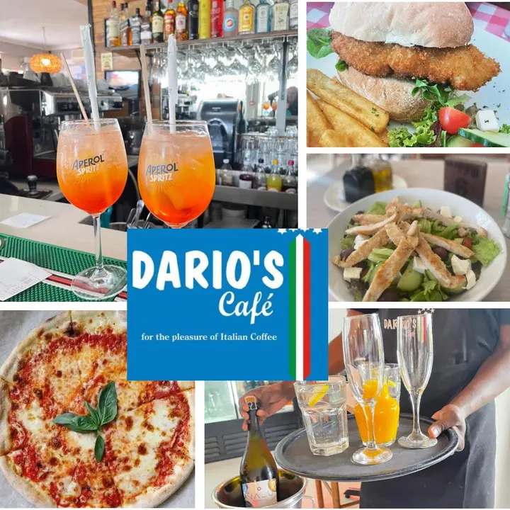 Spritz cocktails, Roman-style pizza, a schnitzel roll and a chicken salad